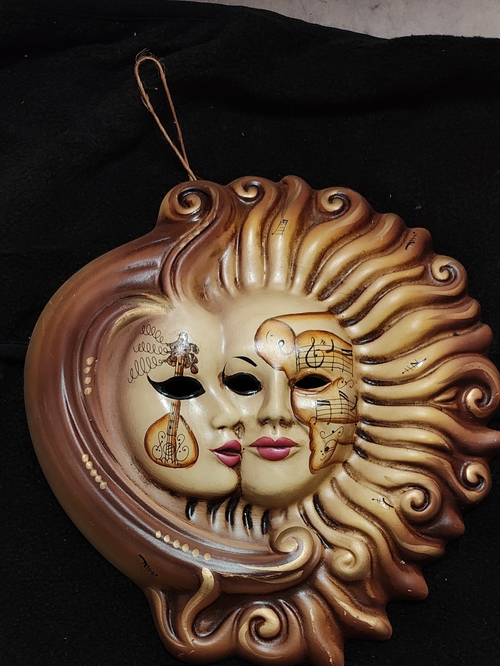 Sun and Moon Ceramic Wall Mask - Gold and Brown